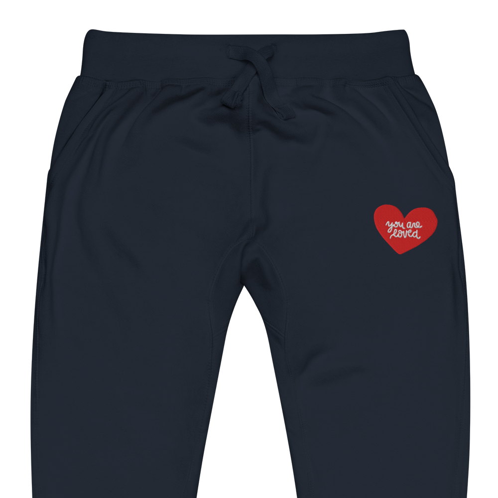 Embroidered Navy Heart Sweatpants